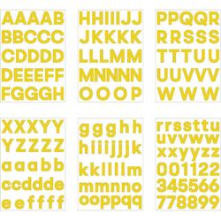 plakletters geel | alfabet stickers | met cijfers | hoogte 4 cm